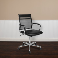 Flash Furniture BT-20595M-3-BK-GG Mid-Back Black Mesh Contemporary Executive Swivel Office Chair with LeatherSoft Seat